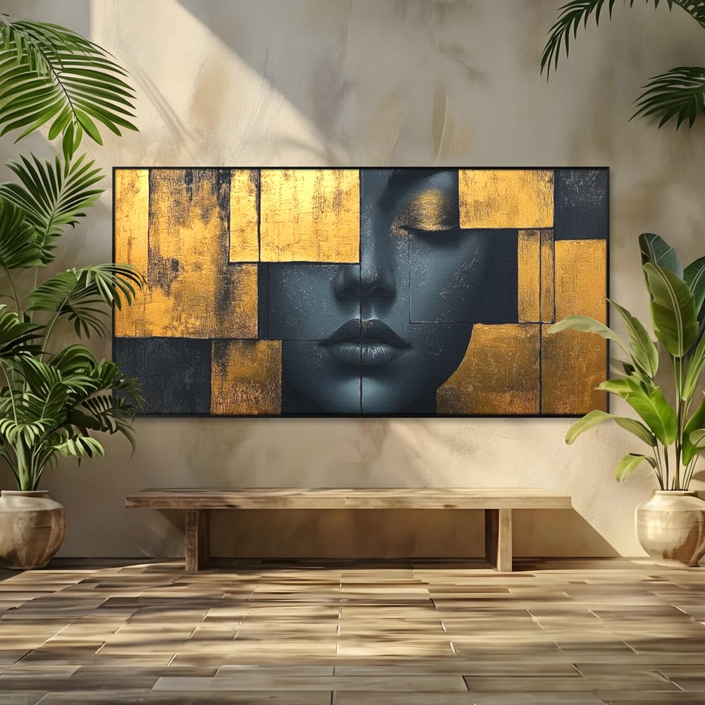 Tablou canvas cu tablou canvas portret feminin abstract, in rama de aluminiu negru